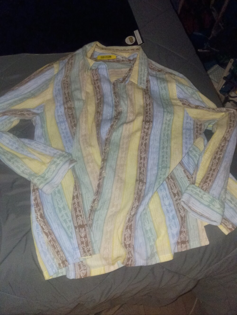The Tog Shop Men's Multi-Stripe Casual Button-Up Shirt Pastel Yellow/Blue/Brown